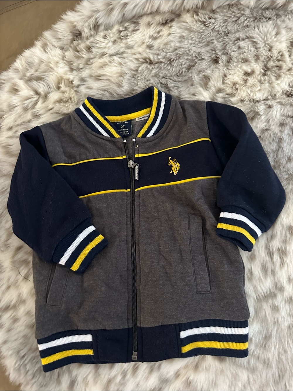 U.S. Polo Assn. Zip-Up Jacket in Navy, Gray & Yellow Trim